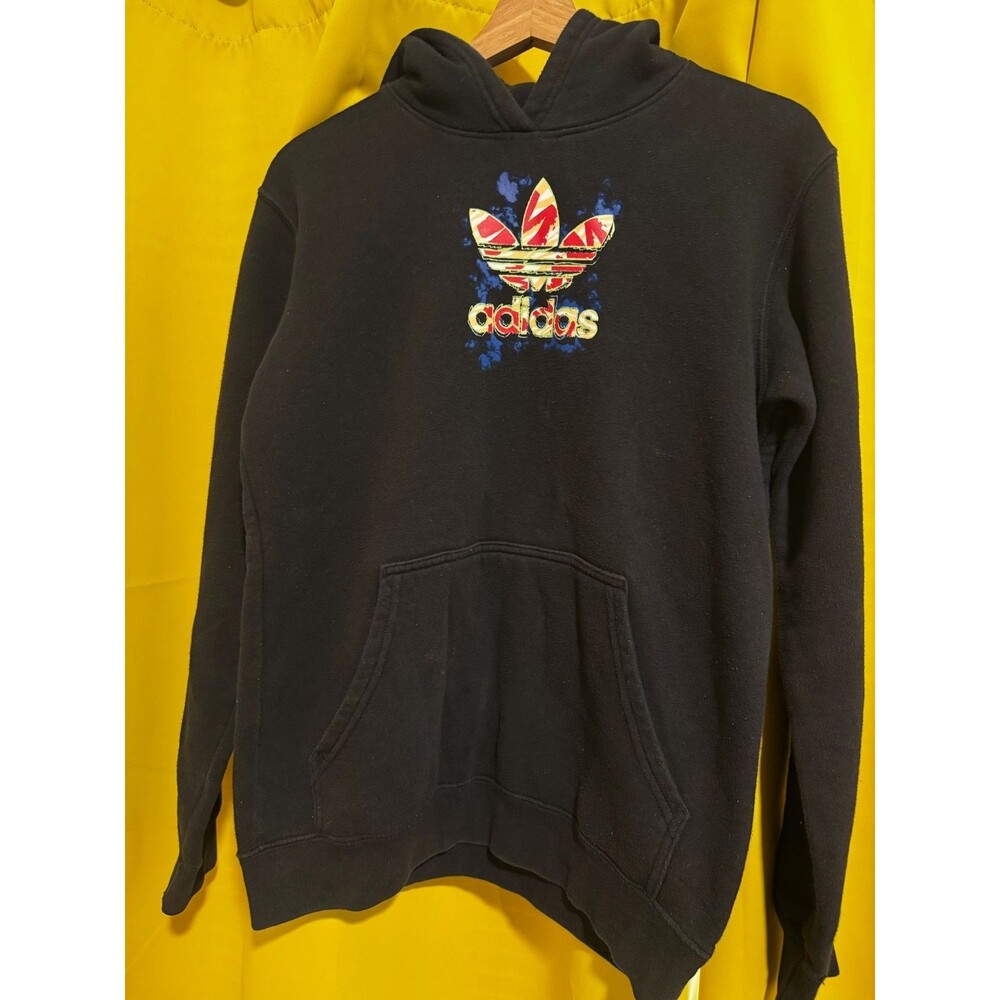 Adidas Originals Hoodie Youth XL 15-16 Black Trefoil Graphic Pullover Sweatshirt